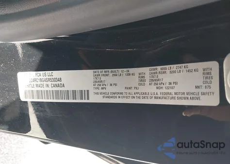 2025 Chrysler Pacifica Select из США, поврежденный, VIN 2C4RC1BG4SR530348